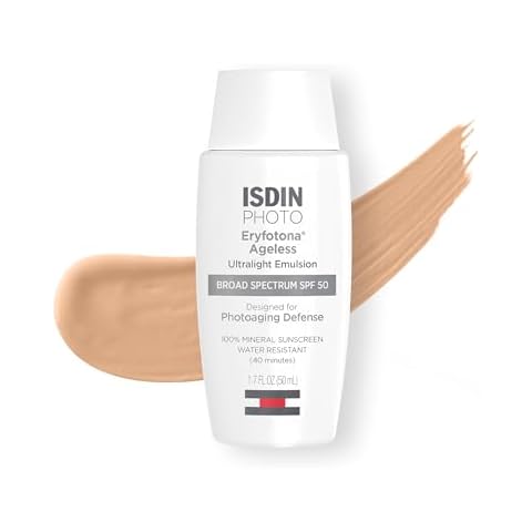 ISDIN Eryfotona Ageless Tinted Mineral Sunscreen for Face, SPF 50 Zinc Oxide Formula Helps Repair Sun Damage, 1.7 Fl.Oz. Travel-Size Tube, Water Resistant and Non-comedogenic Cover