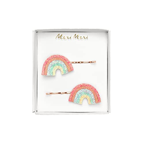 Meri Meri Glitter Rainbow Hair Slides - Pack of 2 - Glitter Fabric with Gold Tone