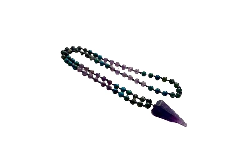 Mala japonais 108 perles agate mousse et améthyste 6 mm pour bracelet de yoga et reiki