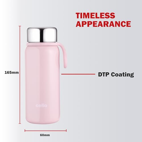 Image of Cello Glitz Thermosteel Flask, 300ml, Peach | 24 Hours Hot and Cold Stainless Steel Bottle | Flask for Tea Coffee | Ideal for Office, Gym, Home, Kitchen, Hiking, Travel Bottle