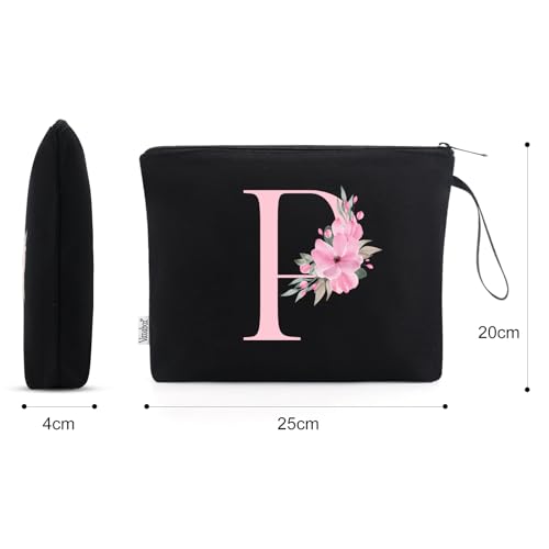 Image of Vavabox A-Z Personalized Makeup Bag, Birthday Gifts for Women Mom, Gifts for Best Friend, Bride Bridesmaid Cosmetic bag (P, 02-Black)