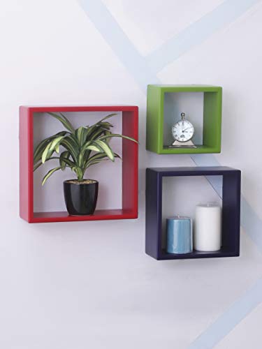 Image of Home Sparkle Wooden Cube Wall Shelves Set of 3 Engineered Wood (Multicolour)