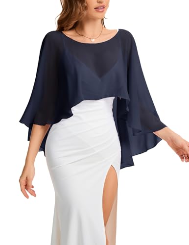 Bbonlinedress Chiffon Capes Damen Sommer Weiche Capelets leichte Tücher Wraps für Abendkleider Schal Stola elegant Umhang Navy
