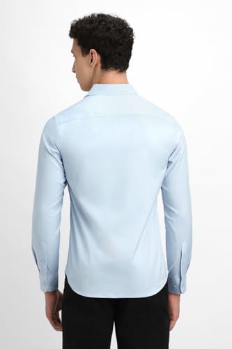 Image of SNITCH Men Formal Shirt | Tailored Slim Fit Full Sleeve Spread Collar Solid Style | Breathable Polyester Viscose Blend Twill Fabric for Office & Evening