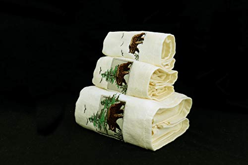 Marina Decoration Premium Luxury Decor Ultra Soft 100% Cotton Embroidered Bathroom Modern 3 Piece Towel Set, Bear With Ivory Base Pattern #TOP5