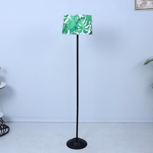 Image of tu casa Black Metal-Iron Base Foldable Floor Lamps with Palm Print & Satin Shade for Bedroom, Living Room, Lounge, Office Area, Gifting Without Bulb for Home Decoration (Height - 53 inch)