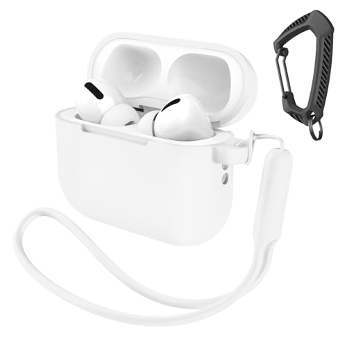 Capa compatível com AirPods Pro 3 com chaveiro/alça de mão, Pro 3ª geração [2025] capa protetora de silicone à prova de choque para fone de ouvido suporta carregamento sem fio branca