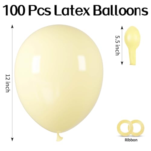 Image of 100pcs Pastel Yellow Latex Balloons 12 inch | Light Yellow Round, Helium Balloons, Easter Birthday Bridal Shower Wedding, Sunflower Party Decorations
