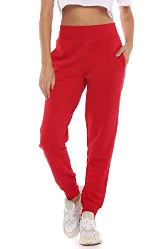 Urban Look Women s Elastic Waistband Soft Fleece Jogger Pants (Red, Medium)