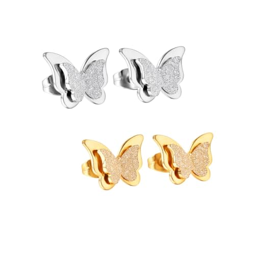 Image of Nilu's Collection Charming Dual Butterfly Classic Stud Earrings For Girls and Women | Anti-Tarnish | Anti- Allergy