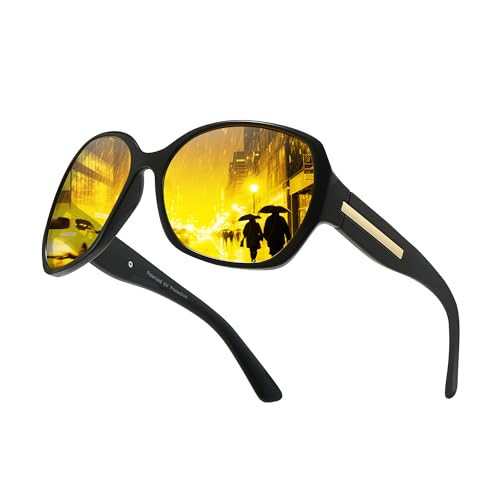 Chicid Night Vision Driving Glasses for Women, Oversized Polarized HD Yellow Anti Glare Lens with UV400 Protection