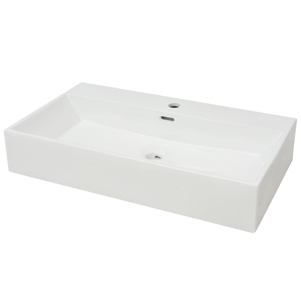vidaXL Lavabo Rectangular con Agujero de Grifo Cerámica Blanco Lavamanos Aseo