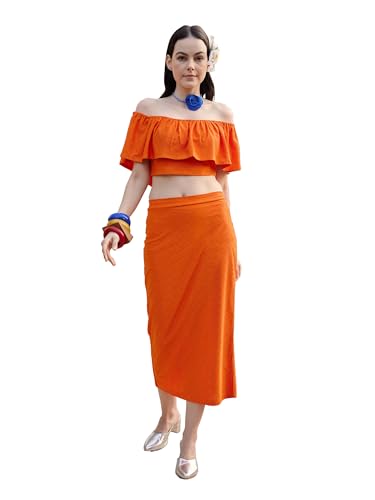 Image of PURVAJA Women's Midi Co-ords (Luna-021-Orange Orange Medium)