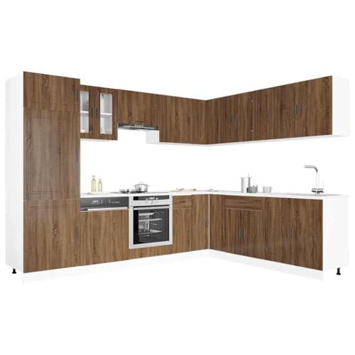 SooIarix Juego de 14 muebles de cocina, diseño modular, gran espacio de almacenamiento, patas ajustables, fácil mantenimiento, para cocinas modernas