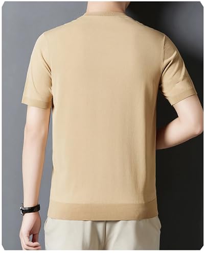 Men Stripe Print O-Neck Short Sleeve Comfortable Elastic Knitted Jumper2