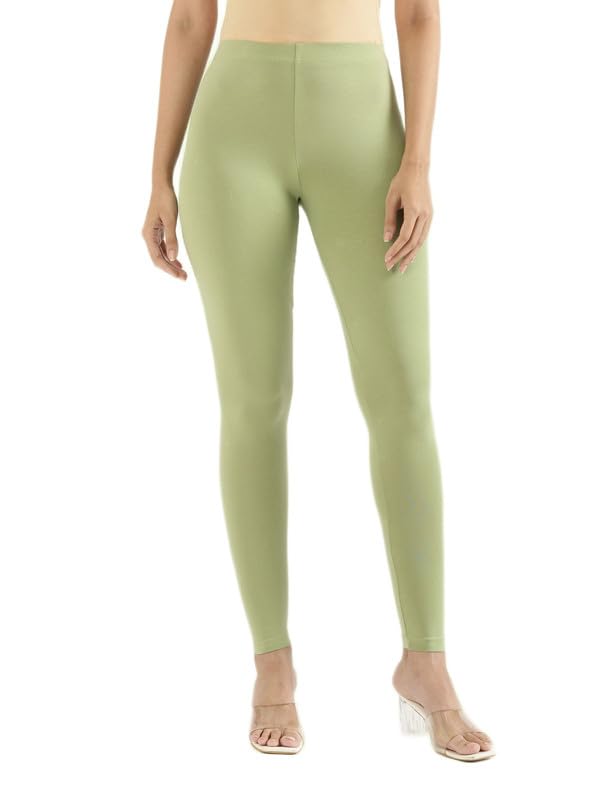 GO COLORS Soft Cotton Stretch Ankle Length Leggings for Women| Breathable, Mid Rise, Pastel Green