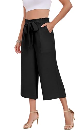 DILIUXING Capri Pants for Women Tie Waist Wide Leg Casual Pants with Pockets Lightweight High-Waist Loose Trousers2