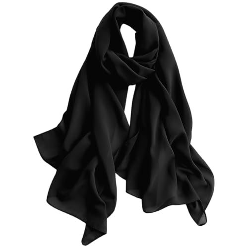 Harewom Chiffon Hijab for Women Sheer Shawl and Wraps for Wedding Bridal Scarves Summer Lightweight Sun-proof Scarf Black