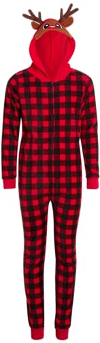PJ's & Presents Boys’ Christmas Outfit – Cozy One Piece Holiday Hooded Jumpsuit – Cute Christmas Outfit for Boys (7-12)