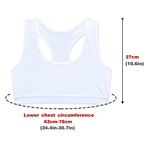 4 Pack Girls Unpadded Bra Seamless Breathable Cotton Bra Wireless Lightweight Sports Bras Girls Crop Tops for 9-14 Years Black3