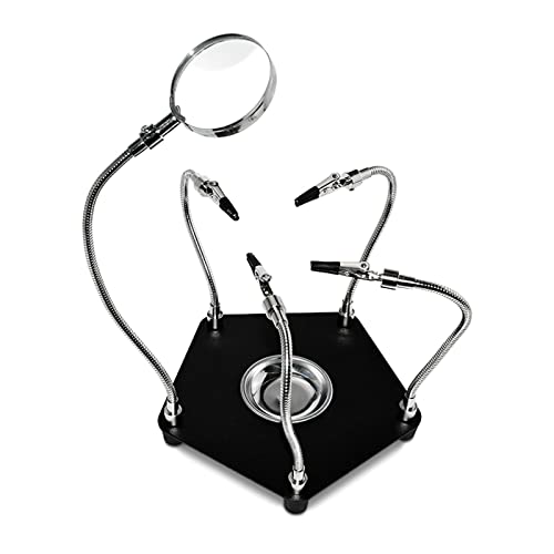 Hisocute Soldering Tool PCB Holder Flexible Metal Arms Helping Hands Crafts Jewelry Hobby Workshop Station Non-Slip Weighted Base Circuit Board Repair Kit Professional For Kids Led Holder With Glass