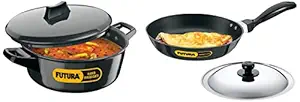 Hawkins Futura Hard Anodised Induction Compatible Cook-N-Serve Bowl with Hard Anodised Lid,3 Futura Nonstick Frying Pan with Stainless Steel Lid,Capacity 1 L,Diameter 22 Cm,Thickness 3.25 Mm,3 Liter