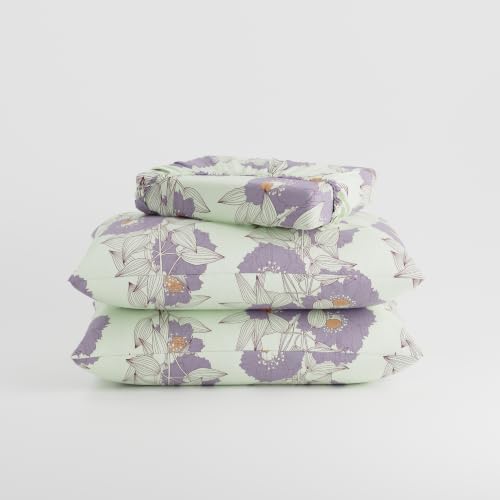 Image of BLISSHOME SoftTouch 140TC Cotton King Size Fitted Bedsheet with 2 Pillow Covers, Silky Smooth Bedding Set, Breathable, Easy Maintain, Floral Print - White, Pink (182cm x 198cm x 25cm Drop)