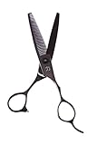 ShearsDirect Titanium Thinning Shear with Teeth Tear Drop Handle Style, Black, 5 Ounce