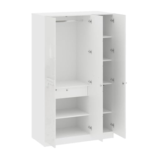 Image of Wakefit Wardrobe for Bedroom | 1 Yr Warranty | Cupboard for Bedroom, Almirah, Wooden Wardrobe, Multi-Shelves Storage with Drawer & Hanger, Density:680-750 kg /m, Free Installation (Tafetta- FW)