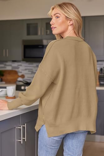 Image of LILLUSORY Women's Oversized Batwing Sweaters 2026 Fall Outfits Trendy Crewneck Knit Side Slit Fashion Pullover Tops
