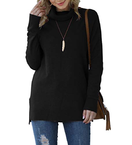 HWOKEFEIYU Women's Turtleneck Sweater Women Long Sleeve Knit Pullover Jumper Tops (Black,Large)