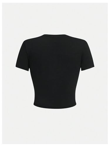 Verdusa Girl's Vintage Letter Print Graphic Tees Crew Neck Crop Tops Short Sleeve Fitted Tops2