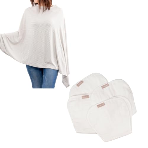 WeeSprout Baby Care Bundle - Organic Cotton Burp Cloths (4 Pack) & Nursing Cover - Ultra-Absorbent 4-Layer Design - Convertible Bib Feature - Breathable Breastfeeding Poncho - Machine Washable