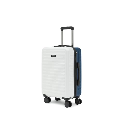 Image of Assembly Stark 20 Inch (55 cm) Cabin Luggage Trolley Bag, Unbreakable Polycarbonate Dual-Tone Design, TSA Lock, Silent 8 Spinner Wheels, Hard Shell Travel Cabin Trolley White-Blue