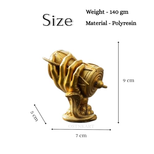 Image of Shiva Damru Statue 3 Inch - Golden Polyresin Idol for Car Dashboard, Home & Office Decor, Pooja Room, Living Room - Shiv Ji Murti Gift for Birthday, Anniversary, Housewarming