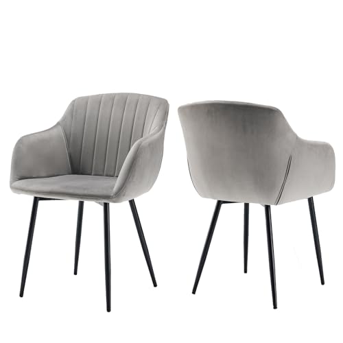 Goeurvant Sedie Sala da Pranzo Set da 2 Sedie Velluto Sala da Pranzo Imbottite con Braccioli Sedie Cucina Moderne Gambe in Metallo, Grigio Chiaro