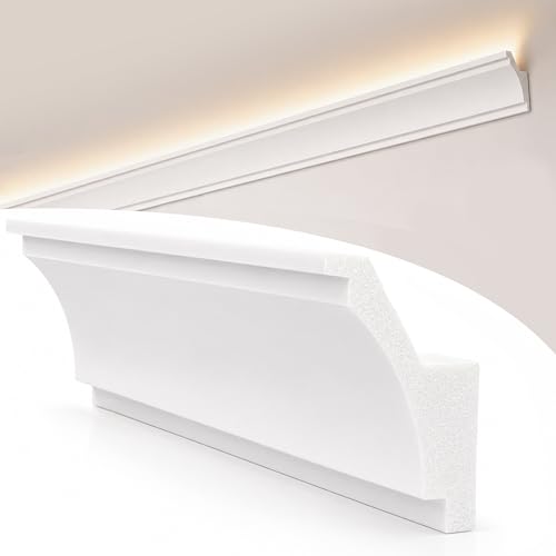 Image of moonoom 10 Pack 39 Ft Ceiling Crown Molding Trim, High Impact Ceiling Decorative Moulding, Room Top Light Strip Crown Molding for Ambient Home Bedroom Living Room Lighting (Style A)