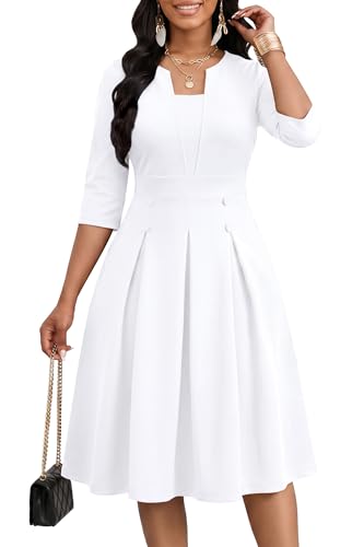 FANDEE Women's Church Midi Dress, 3/4 Sleeve A-Line Fit and Flare Work Dresses with Pockets - Image 3