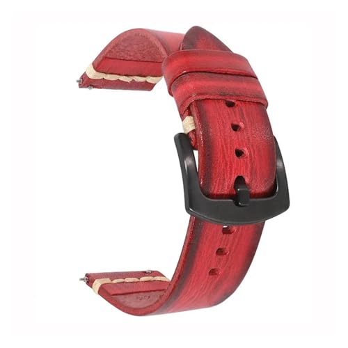 [KRFGKHAUR] 18mm 20mm 22mm 24mm Quick Release Vintage Cowhide Leather Watch Strap Black Buckle Waterproof Band Accessories(Red,2