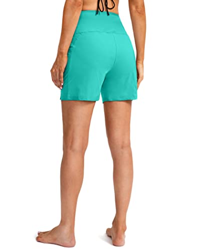 G Gradual Women's 5" High Waisted Swim Board Shorts With Phone Pockets Upf 50+ Quick Dry Beach Shorts For Women With Liner(Cyan, X-Large) #TOP3