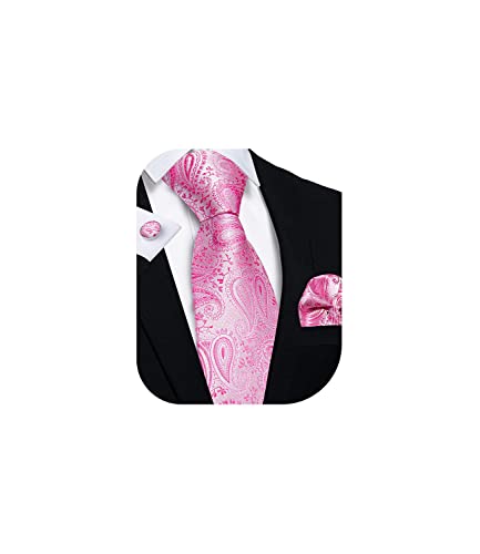 Image of DiBanGu Mens Paisley Tie Set Silk Woven Jacquard Necktie and Pocket Square Cufflinks Gift Set for Wedding Bussiness