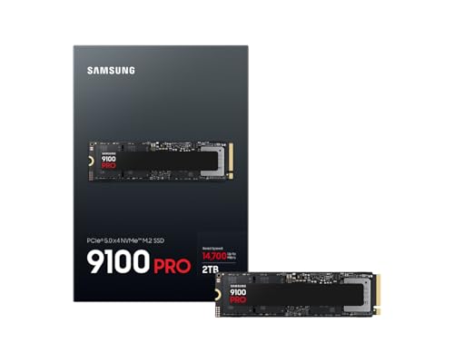 Samsung Dysk SSD 9100 Pro NVMe M.2, 2 TB, PCIe 5.0, 14 700 MB/S Odczyt, 13 400 MB/S Zapis, Wewnętrzny Dysk SSD do Gier, Edycji Wideo i Sztucznej Inteligencji, Czarny, Mz-Vap2T0BW