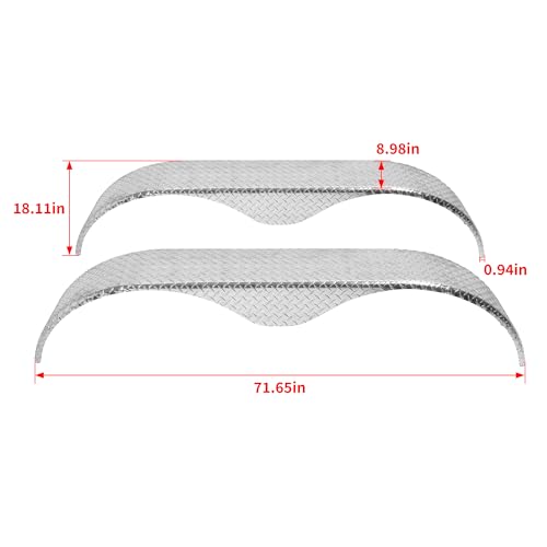HECASA 2 Pack Diamond Plate Tandem Aluminum Teardrop Tread Plate Cargo Trailer Fenders Universal Fits Most 14" 15" 16" Tires Silvery by HECASA - Image 3