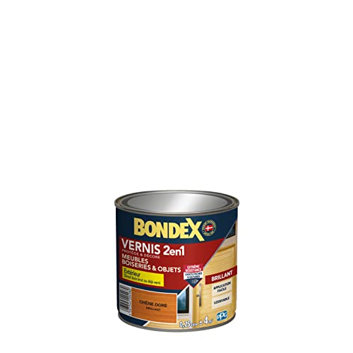 BONDEX - Vernis - Protège et Embellit le Bois - Brillant - 0,25l - Chêne doré
