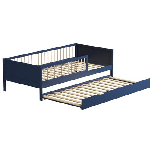 Happy Garden Cama Nido de Madera Azul Oscuro Adam, Cama Adicional con somier de láminas Que se Guarda Debajo del somier Principal.