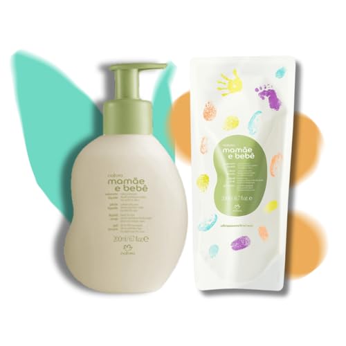 Image of natura - Mamãe e Bebê Baby Head to Toe Liquid Soap with Refill - Multipurpose Wash - 100% Vegan - 98.5% Natural Origin - All Skin Types - Cruelty Free - Baby Essentials - 6.7 fl oz (200ml)