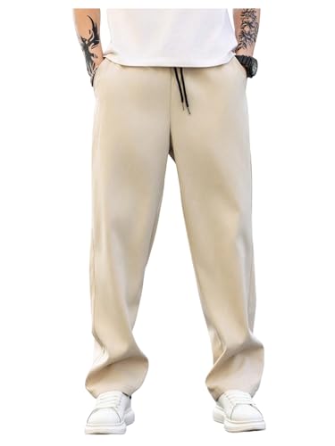 GORGLITTER Men's Pleated Straight Leg Dress Pants Drawstring Waist Trousers with Pockets