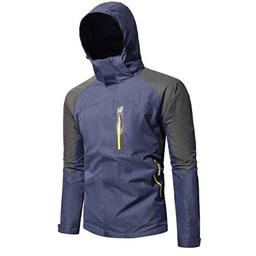 Chaqueta impermeable ligera para hombre, resistente al viento, para camping, senderismo, montaña, abrigo con capucha, para otoño e invierno, cortavientos, transpirable, extraíble, bloque de color,
