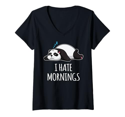 Femme I Hate Mornings - Lazy Sleepy Cute Panda Bear Animal Fun T-Shirt avec Col en V