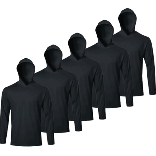 Gary Com 5 Pack Mens Long Sleeve Work Pullover Sun Protection Hooded Shirt Quick Dry Comfortable Shirt for Workout Fishing